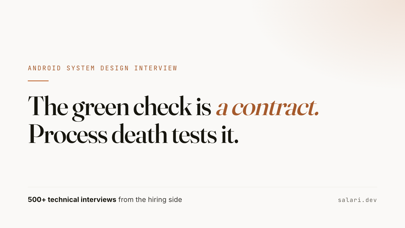 The green check is a contract. A worked Android system design answer from the hiring side.