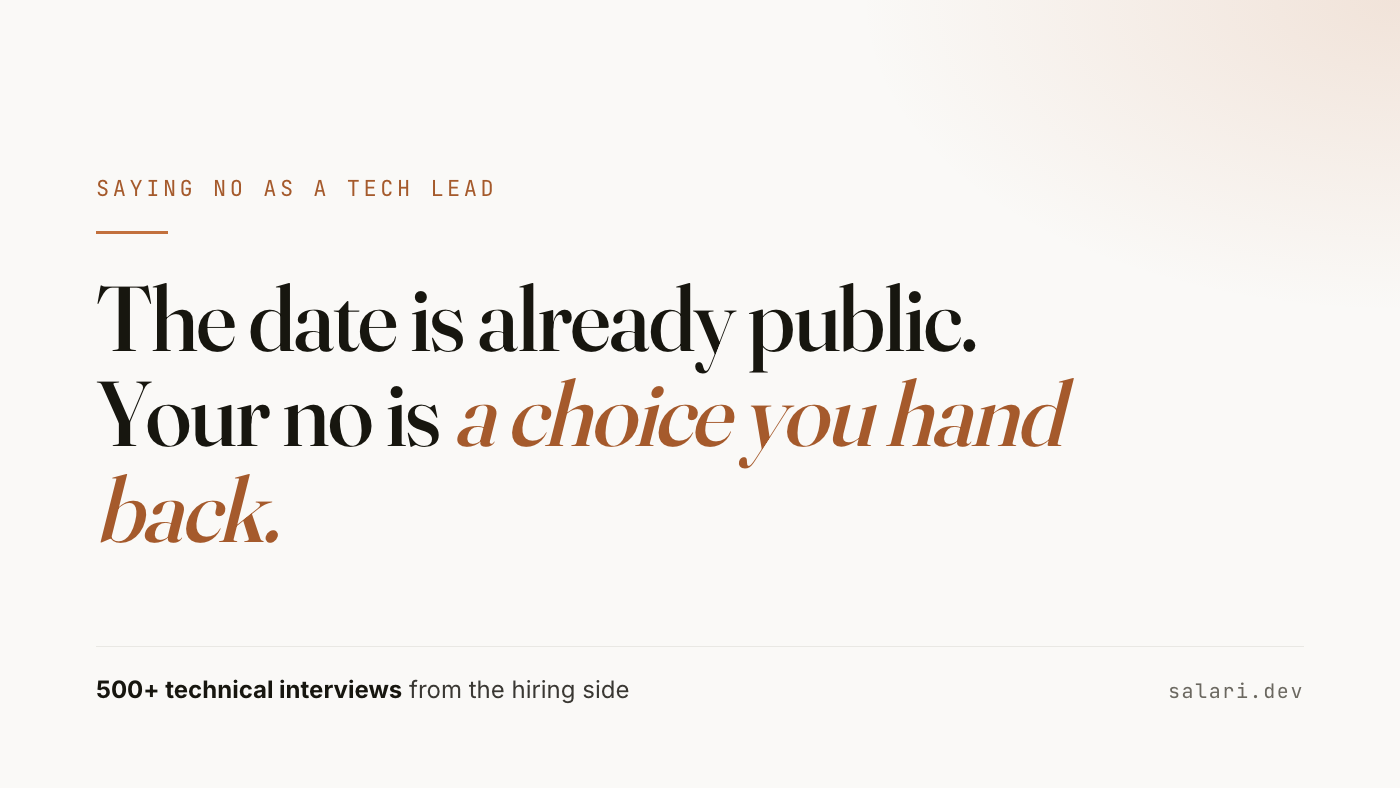 The date is already public. How a tech lead says no to a project or a deadline by handing back a choice, from the hiring side.