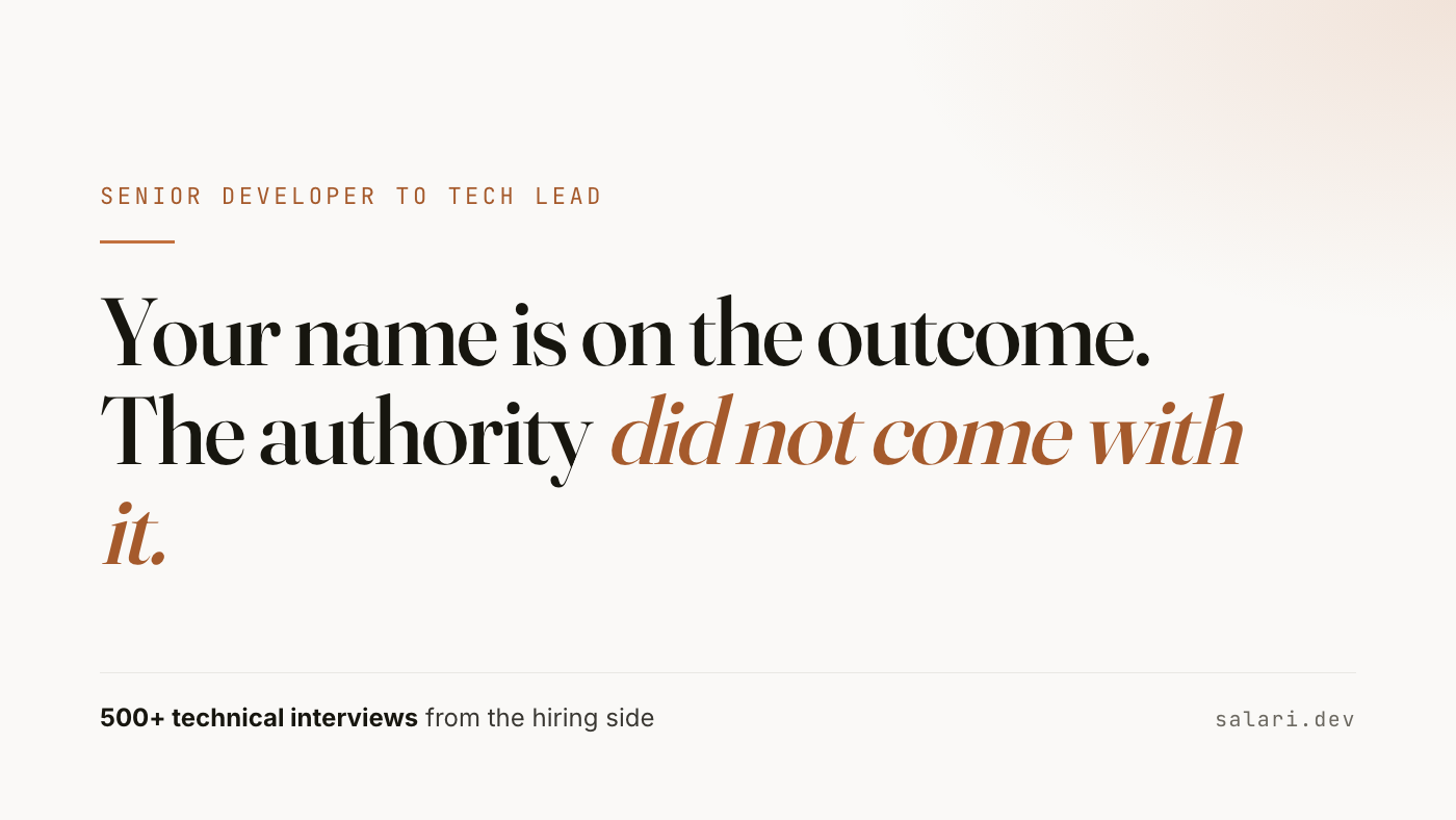 Your name is on the outcome. The authority did not come with it. From senior developer to tech lead.