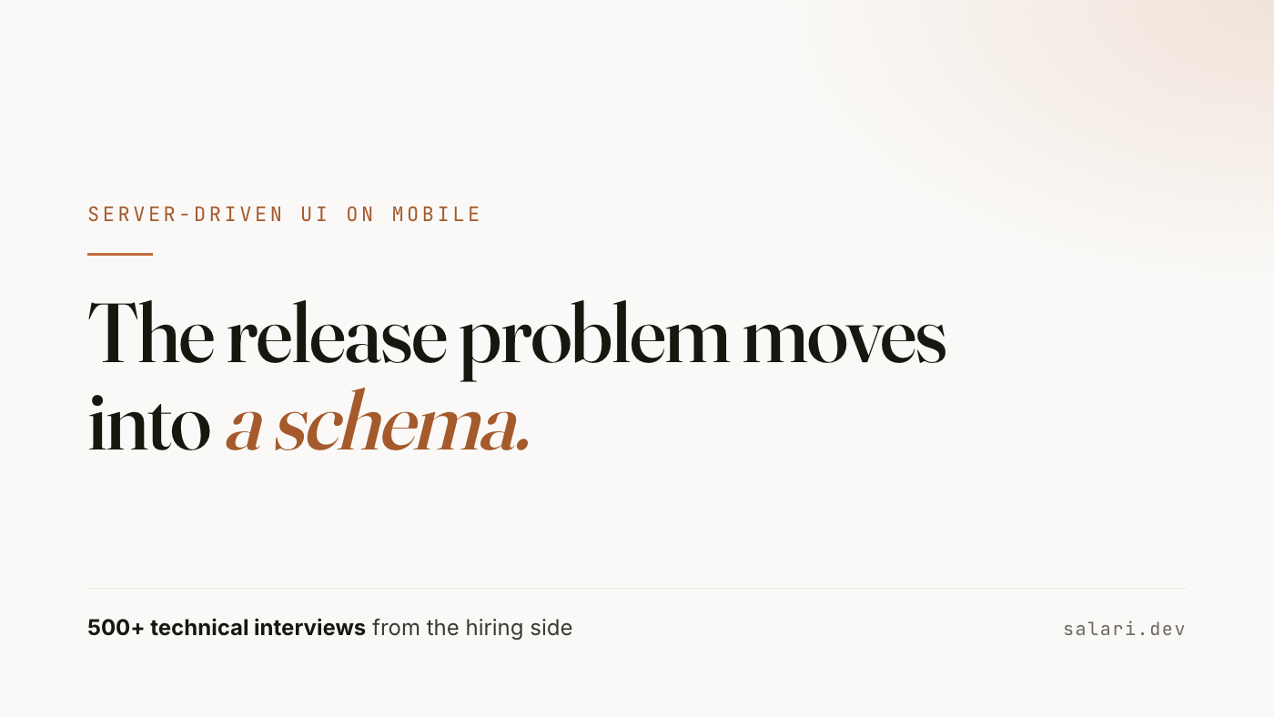 Server-driven UI moves the release problem into a schema. When SDUI pays off on iOS and Android, and how to bound it.